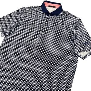 Greyson Polo Shirt Mens Size M Blue White Geometric Owl Print Golf Performance